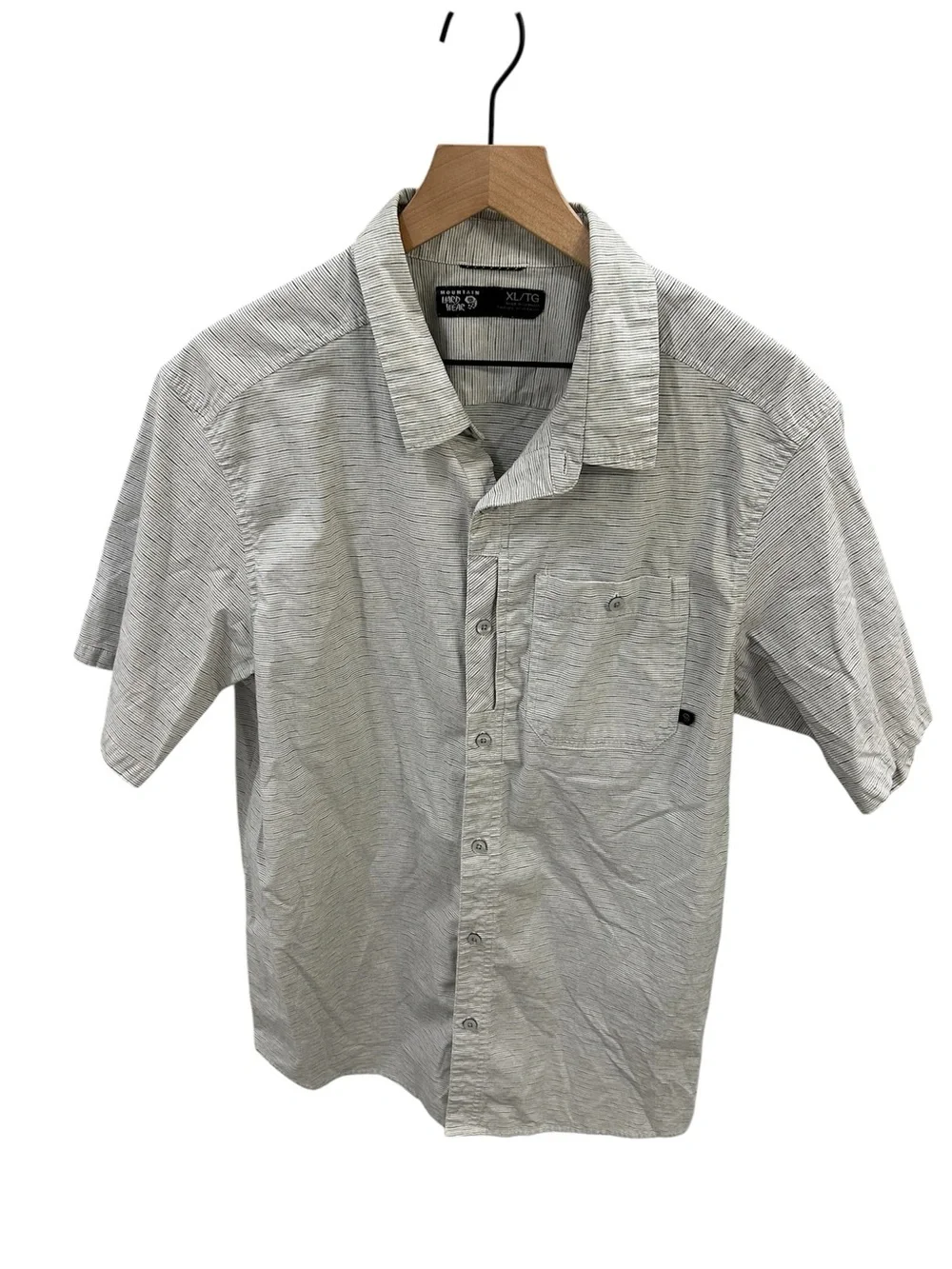 Mountain Hardwear Men’s Button-Up Shirt Gray Stripe Short Sleeve Size XL